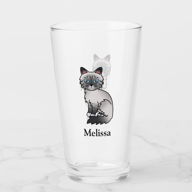 Blue Point Tabby Birman / Ragdoll Cute Cat & Name Glass (Front)