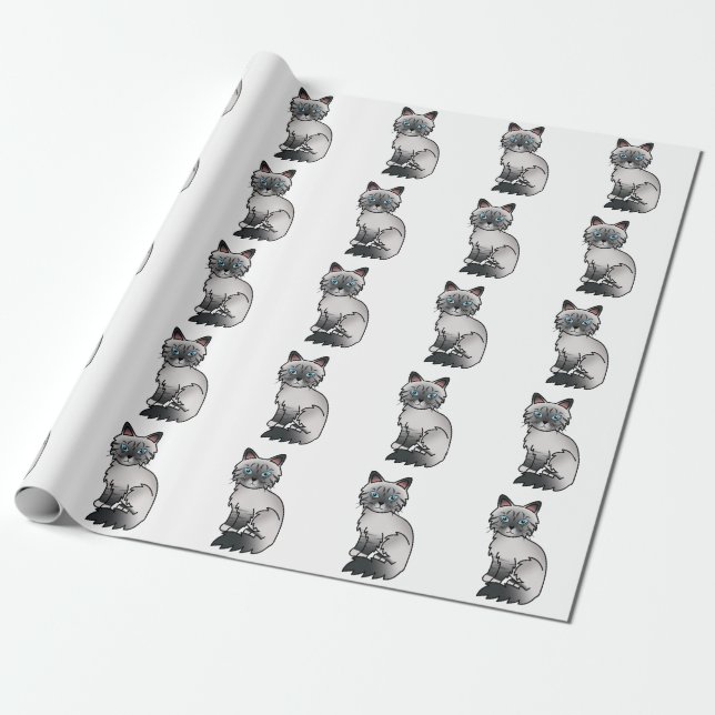 Blue Point Tabby Birman / Ragdoll Cute Cat Pattern Wrapping Paper (Unrolled)
