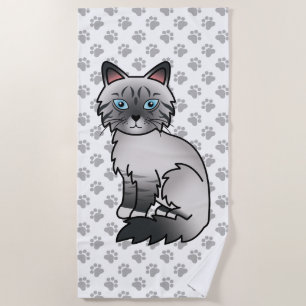 Blue Point Tabby Birman / Ragdoll Cute Cat & Paws Beach Towel
