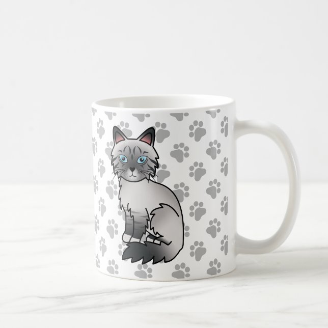 Blue Point Tabby Birman / Ragdoll Cute Cat & Paws Coffee Mug (Right)