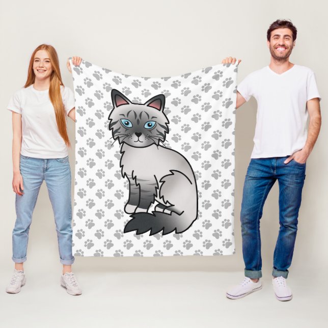 Blue Point Tabby Birman / Ragdoll Cute Cat & Paws Fleece Blanket (In Situ)