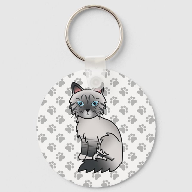 Blue Point Tabby Birman / Ragdoll Cute Cat & Paws Key Ring (Front)