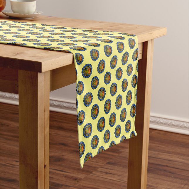 Blue Points Circled Fall Leaves Short Table Runner (In Situ)