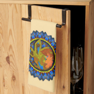 Blue Points Circled Fall Leaves Tea Towel