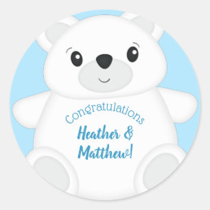 Blue Polar Bear Baby Shower Classic Round Sticker