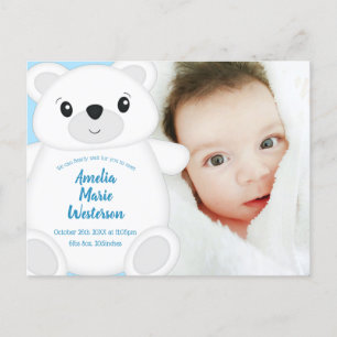 Blue Polar Bear Baby Shower Postcard