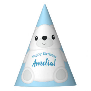 Blue Polar Bear Birthday Party Hat
