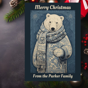 Blue Polar Bear Christmas  Holiday Card