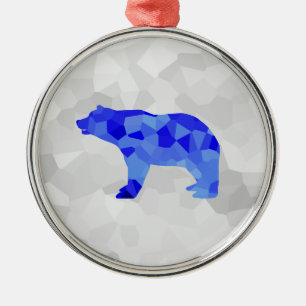 Blue Polar Bear Geometric Winter Snowy Blizzard Metal Ornament