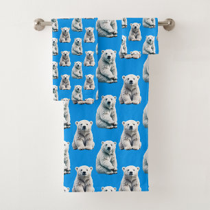 Blue Polar Bear Pattern Design  Bath Towel Set