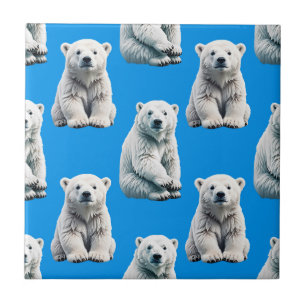 Blue Polar Bear Pattern Design Ceramic Tile