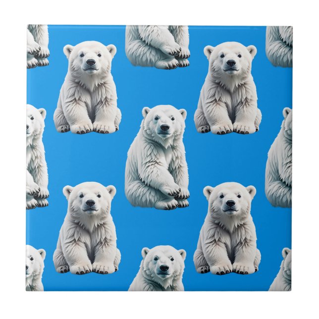 Blue Polar Bear Pattern Design  Ceramic Tile (Front)