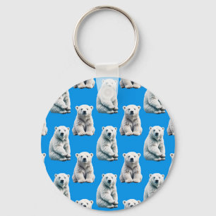 Blue Polar Bear Pattern Design  Key Ring