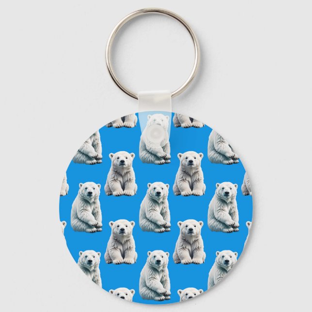 Blue Polar Bear Pattern Design  Key Ring (Front)