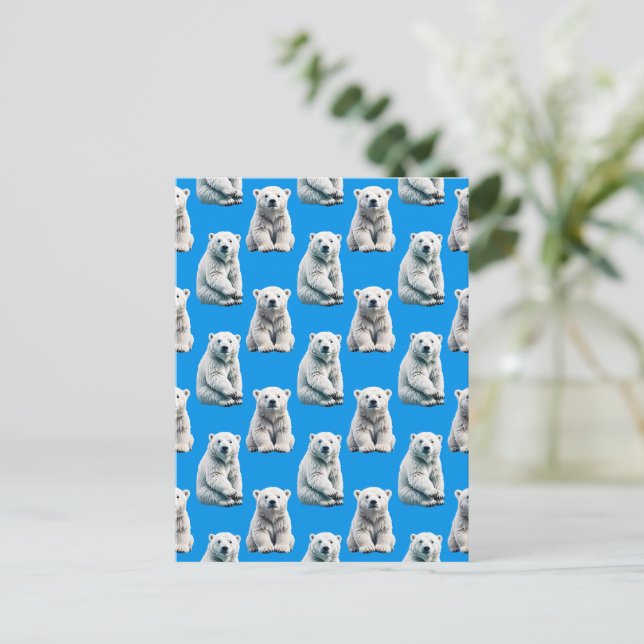Blue Polar Bear Pattern Design  Postcard (Standing Front)