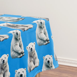 Blue Polar Bear Pattern Design Tablecloth