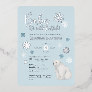 Blue Polar Bear Silver Foil Snowflake Baby Shower