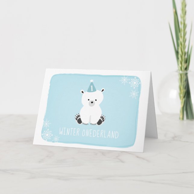Blue Polar Bear Winter Onederland  First Birthday Invitation (Front)
