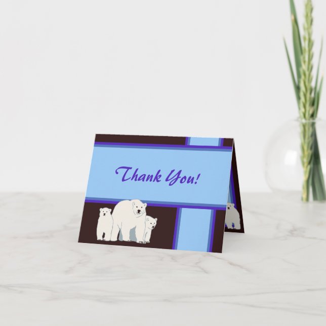 Blue Polar Bears Thank You Card (Front)