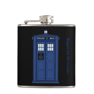 Blue Police Box Bigger on the Inside geek flask