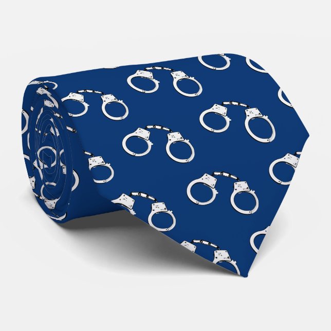 Blue Police Officer Handcuff Patterned Tie (Rolled)