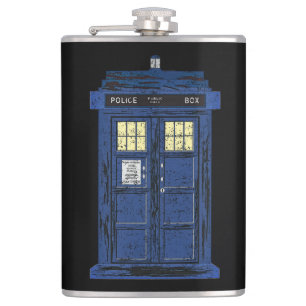 Blue Police Public Call Box - UK Time Travel 1 Hip Flask
