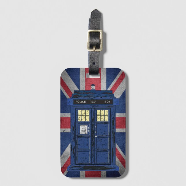 Blue Police Public Call Box - UK Time Travel 1 Luggage Tag (Front Vertical)