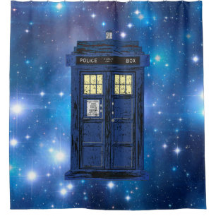 Blue Police Public Call Box - UK Time Travel 1 Shower Curtain