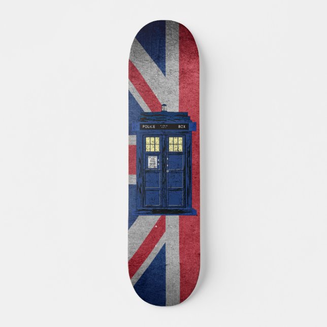 Blue Police Public Call Box - UK Time Travel 1 Skateboard (Front)