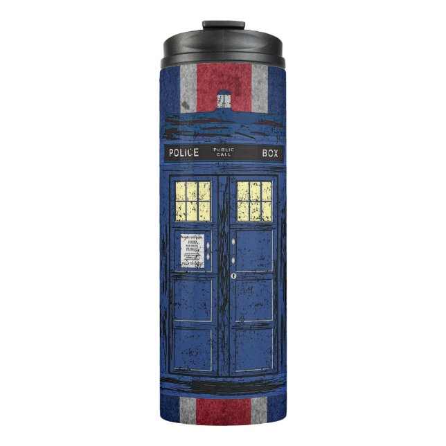 Blue Police Public Call Box - UK Time Travel 1 Thermal Tumbler (Front)