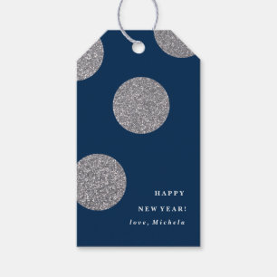Blue Polk a Dot Confetti Silver Glitter Gift Tags