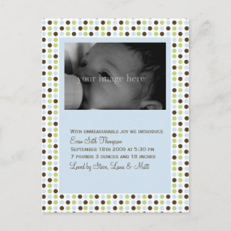 Blue Polka Dot Baby Announcement Postcard