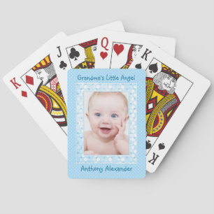Blue Polka Dot Baby Boy Photo Template Playing Cards