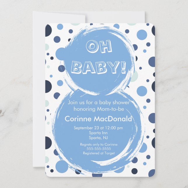 Blue polka dot Baby Shower Invitation (Front)