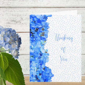 Blue Polka Dot Blue Hydrangea Thinking of You Card
