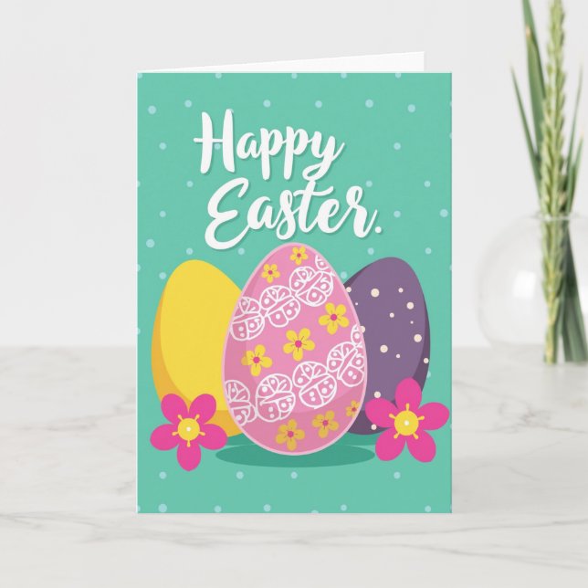 Blue Polka Dot Easter Card (Front)