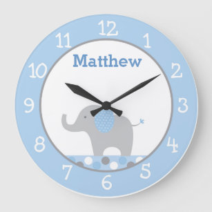 Blue Polka Dot Elephant Nursery Large Clock