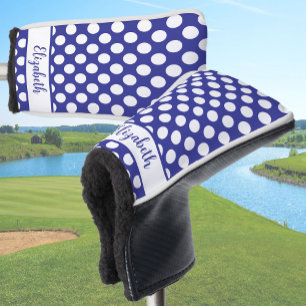 Blue polka dot golf head cover ladies custom name