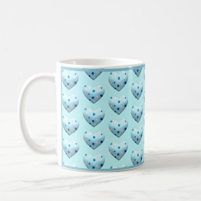 Blue Polka Dot Heart Cute Coffee Mug (Left)