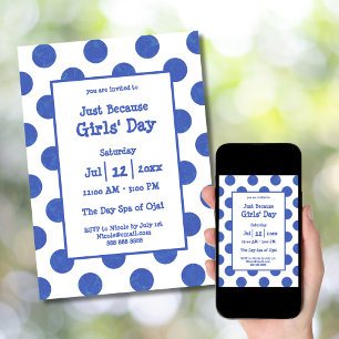 Blue Polka Dot Just Because Girls's Day at Spa Invitation