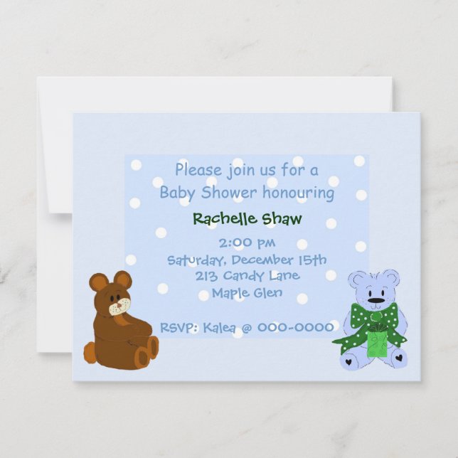 Blue Polka Dot Little Bears - Shower Invitation (Front)