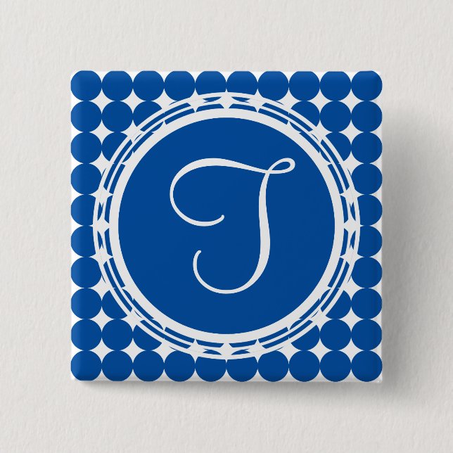 Blue Polka Dot Monogram 15 Cm Square Badge (Front)