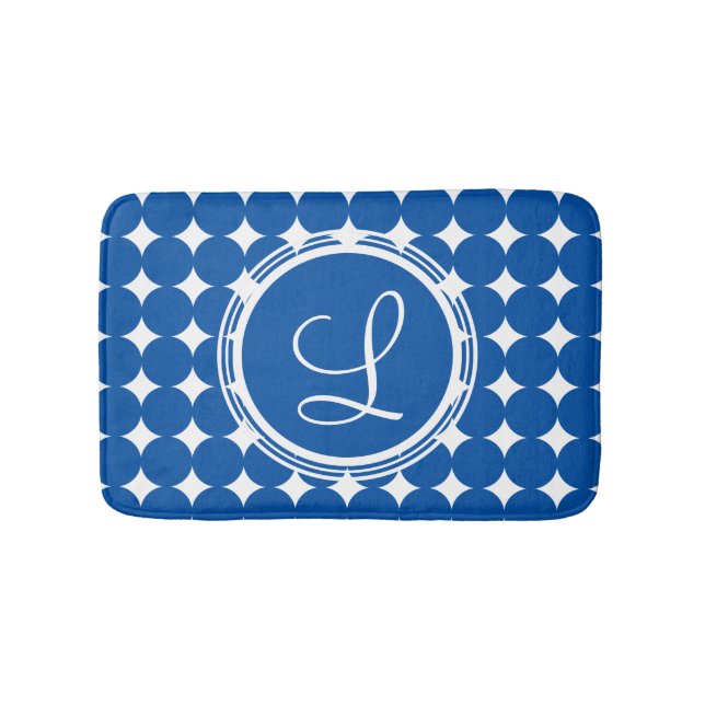 Blue Polka Dot Monogram Bath Mat (Front)