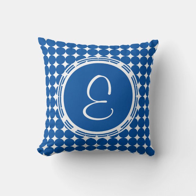 Blue Polka Dot Monogram Cushion (Front)