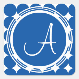 Blue Polka Dot Monogram Square Sticker