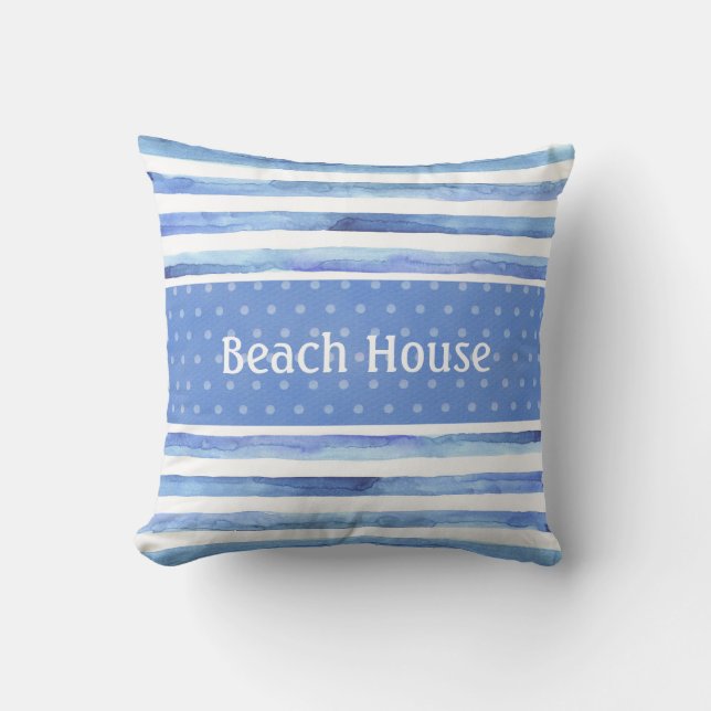 Blue polka dot nautical watercolor pillow (Front)