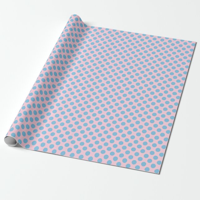 Blue Polka Dot on Light Pink Wrapping Paper (Unrolled)