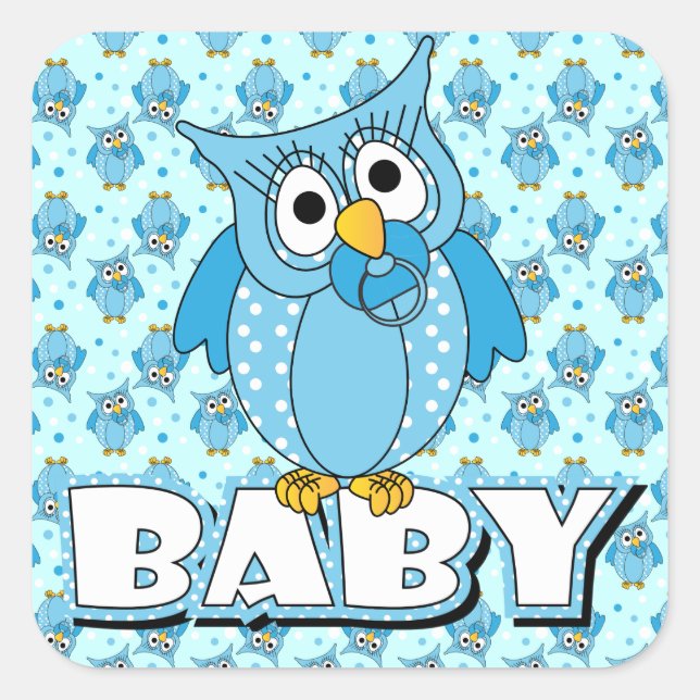 Blue Polka Dot Owl Baby Shower Theme Square Sticker (Front)