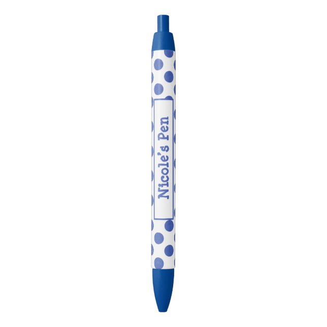 Blue Polka Dot Personalised Ink Pen (Front Vertical)