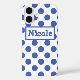 Blue Polka Dot Personalized iPhone 16 Case